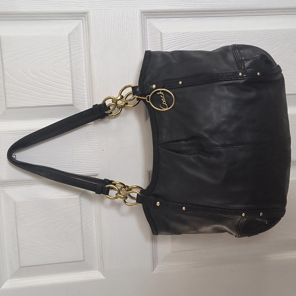 Coach F20812 Alexandra Black Leather Hobo Tote Bag Python Embossed - Picture 3 of 15